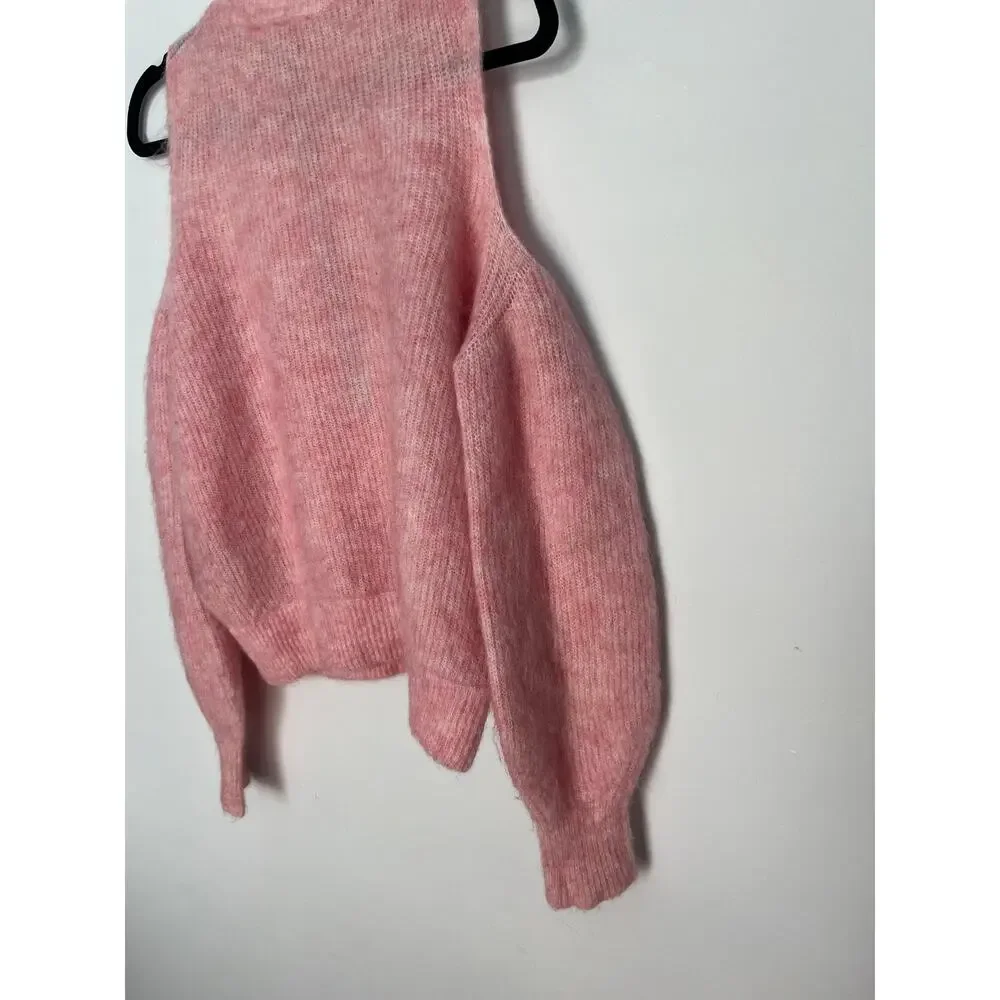 Diesel Cold Shoulder Mohair‎ Blend Sweater Women S Pink Fuzzy Knit Pullover